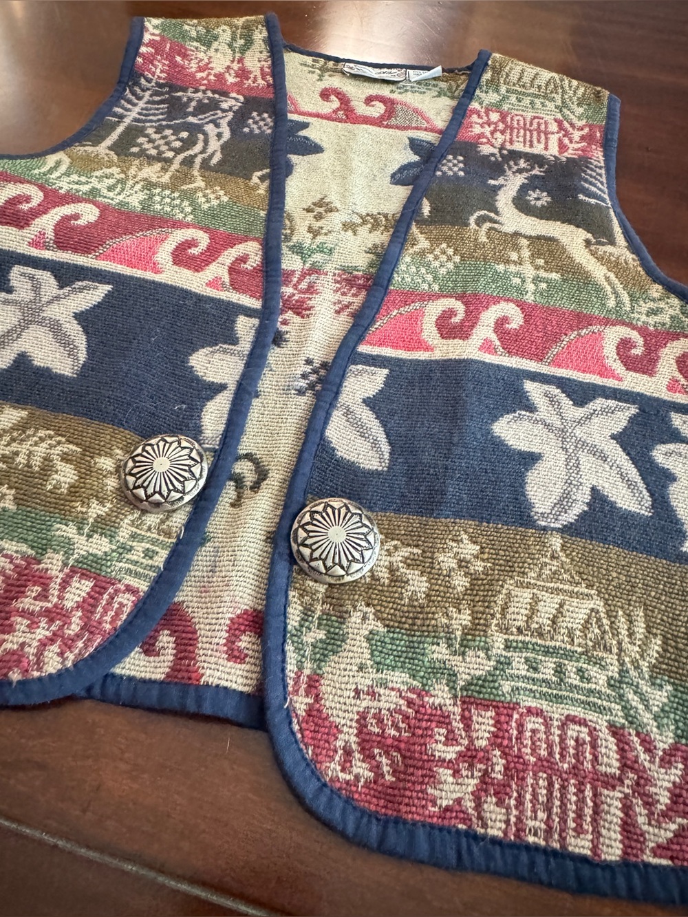 Vintage Carrie Allen Tapestry Vest Woodland Deer Cottagecore Cotton Medium